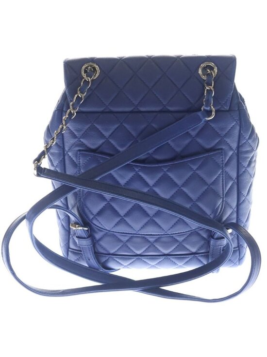 Chanel Chain Shoulder Backpack Blue Lambskin Silver